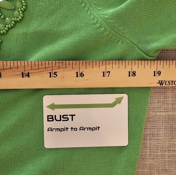 Talbots Medium Cotton Blend Apple Green Beaded Knit Cardigan - Picture 8 of 9